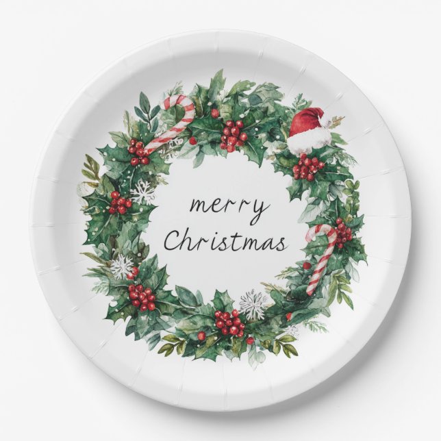 Couronne de Noël Élégante Assiettes en Papier (Devant)