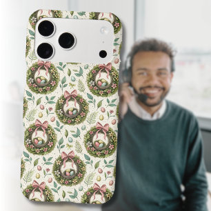 Couronne de Pâques en buis avec ruban rose et œuf