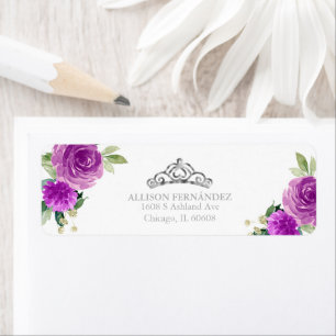 Couronne de Quinceanera Argent Violet Floral Label
