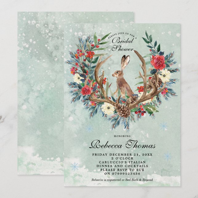 couronne d'hiver et lièvre invitation à la douche  (Devant / Derrière)