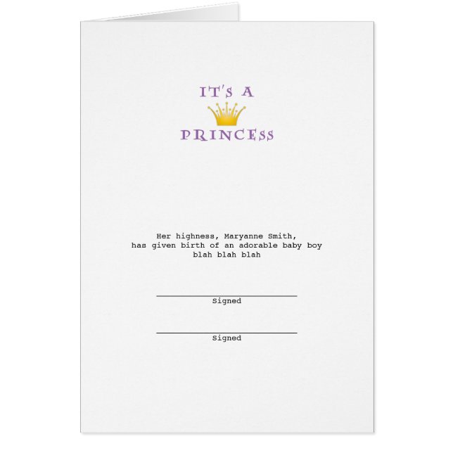 Couronne d'or "It's a Princess" avec police Wizard (Devant)