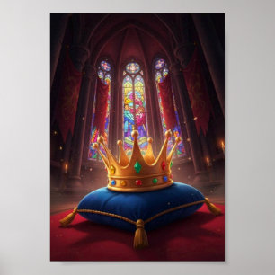 Couronne d'or royale sur un poster de conte de fée