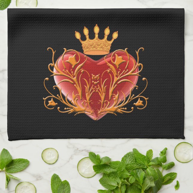 Couronne Filigree Coeur Serviette de cuisine (Plié)
