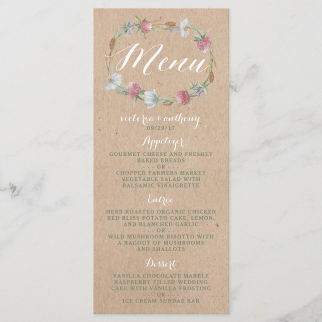 Couronne fleur sauvage Sur Le Menu Mariage campagn (Devant)