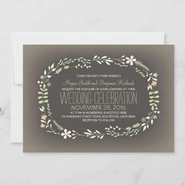 couronne fleurie romantique invitations de mariage (Devant)
