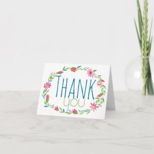 Couronne florale aquarelle rose bleu vert Merci