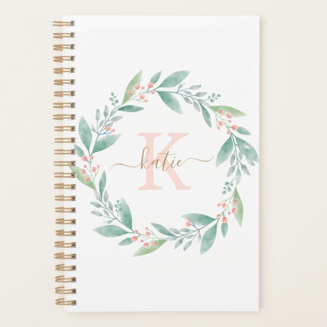 Couronne florale aquarelle rose monogrammée (Devant)