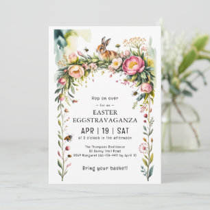 Couronne florale de Pâques Lapin Invitation à l'Eg