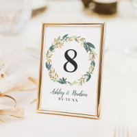 Couronne florale de table en or vert Carte numérot