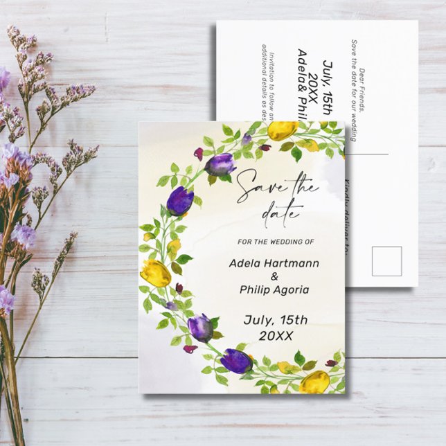 Couronne florale Enregistrer la date Carte postale (Créateur téléchargé)