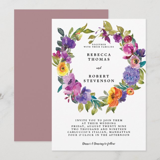 couronne florale faire-part de mariage moderne (Devant / Derrière)