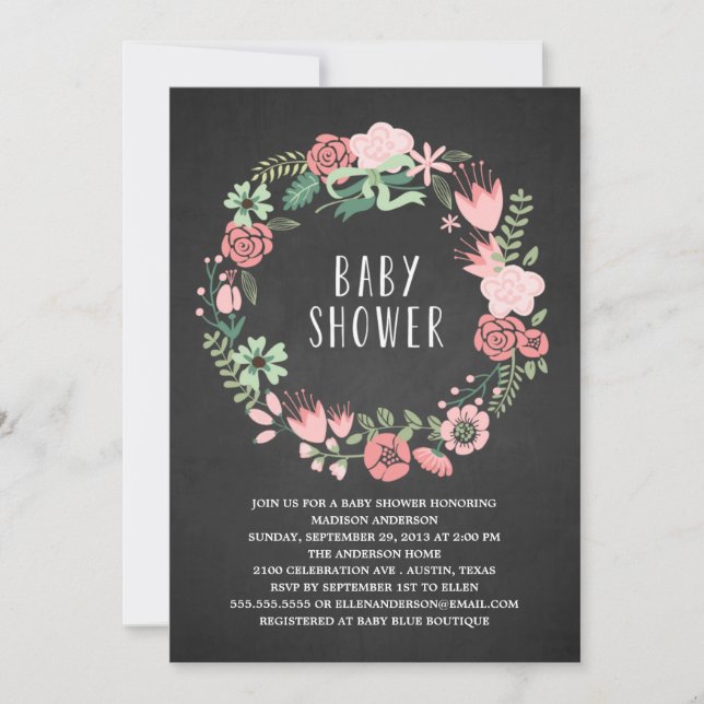Couronne florale | Invitation Baby shower (Devant)