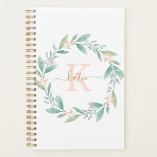 Couronne florale monogramme aquarelle rose