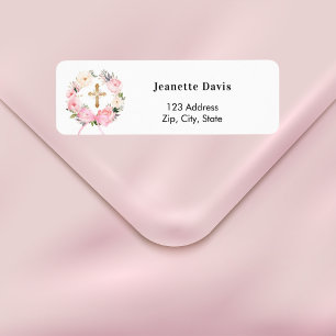 Couronne florale rose croix adresse de retour