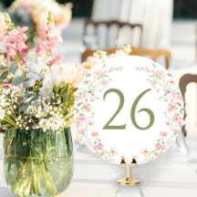 Couronne florale rose fard mariage numéro de table