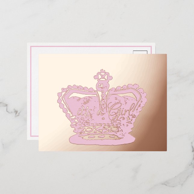 Couronne | Gold Crown c'est une fille Faire-part d (Recto/Verso)