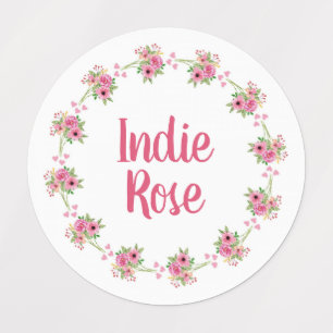 Couronne rose florale Nom personnalisé Étiquettes