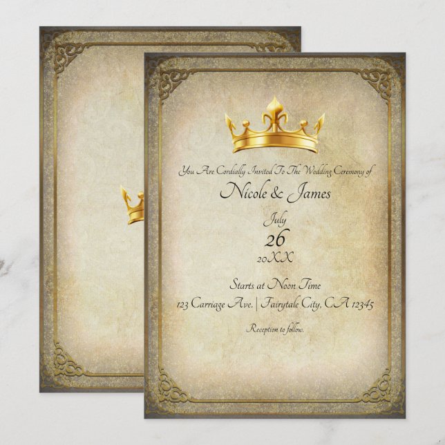 Couronne Royale Dorée Élégante Invitation de Maria (Devant / Derrière)
