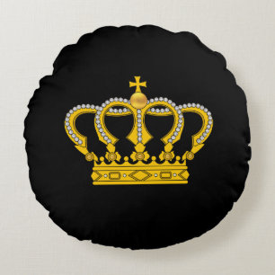 Couronne Royale Dorée sur Coussin Rond Noir