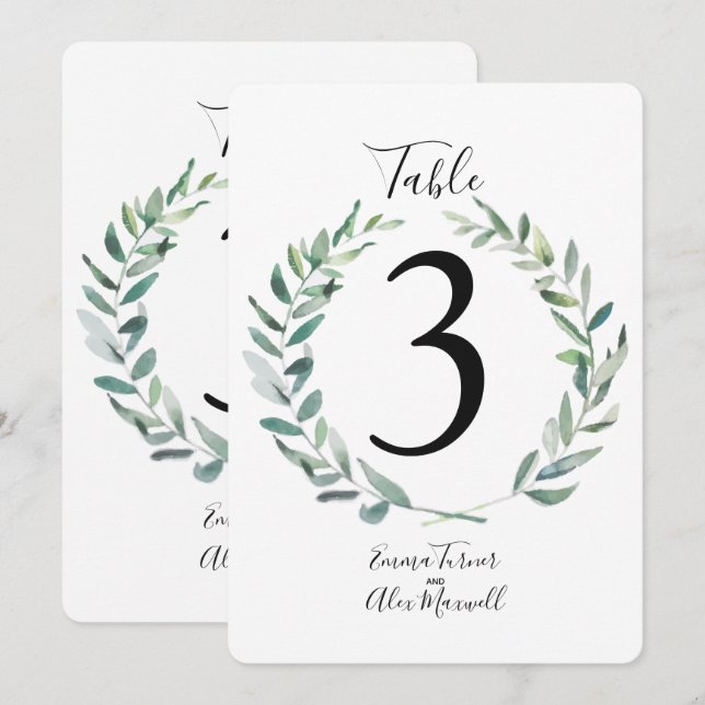 Couronne Rustic Green | Cartes de numéros de table (Devant / Derrière)