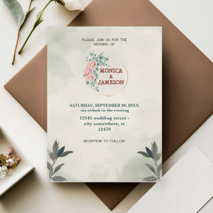 Couronne verte Faire-part de mariage d'aquarelle f