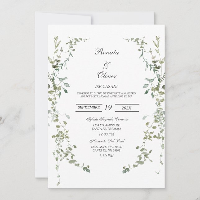 Couronne verte Faire-part de mariage espagnol (Devant)