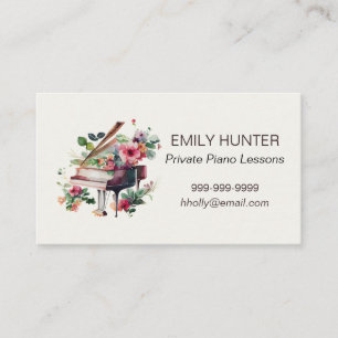 Cours de piano Carte de visite avec piano floral