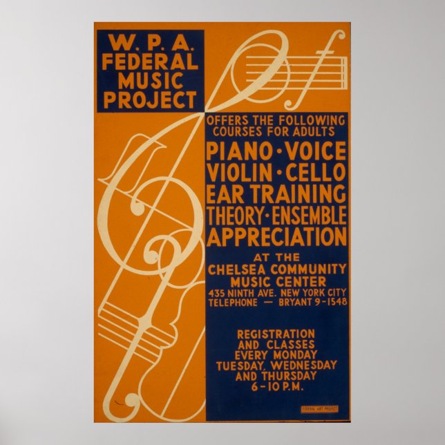 Cours de violon de piano 1939 Poster WPA Vintage (Devant)