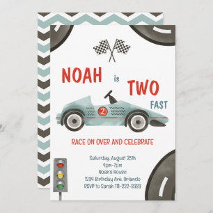 Course Car Two Fast 2nd Birthday Invitation