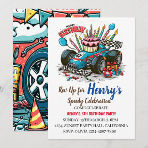 Course voiture Anniversaire Fête Invitation