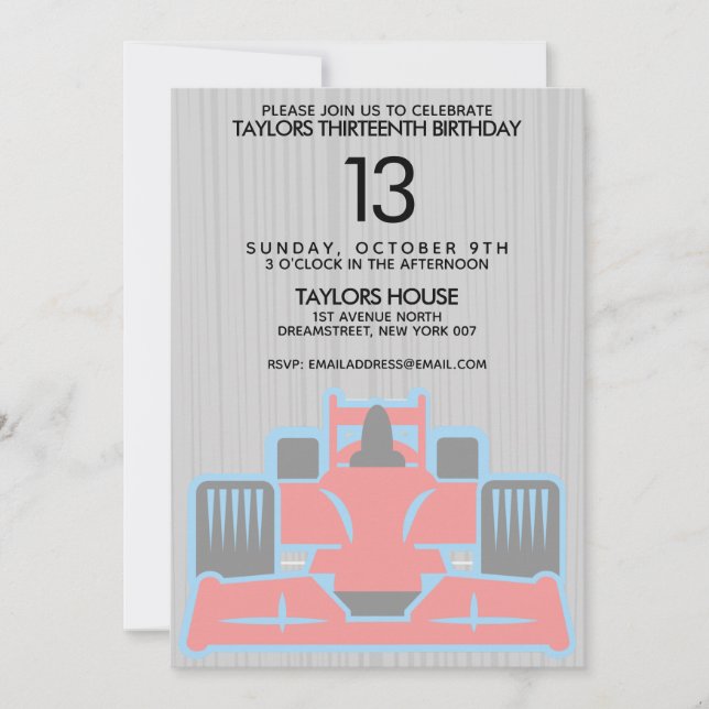 Course voiture Anniversaire Fête Invitation (Devant)