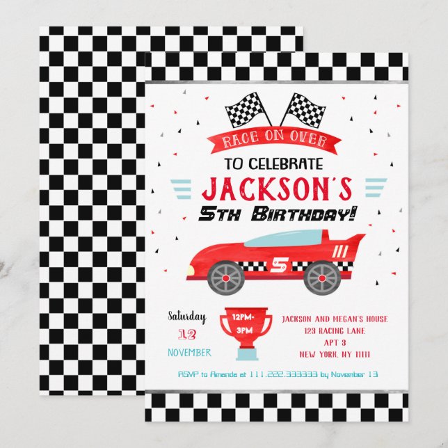 Course voiture Racer Anniversaire Fête Invitations (Devant / Derrière)