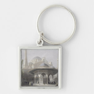Court and Fountain of St. Sophia, Istanbul, engrav Keychain