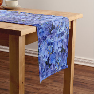 Court Chemin de table botanique Hydrangea Bleu