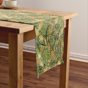 Court Chemin de table élégant à motif damassé vert et or