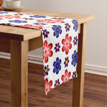 Chemin de table fleuri bleu violet rouge Bohème