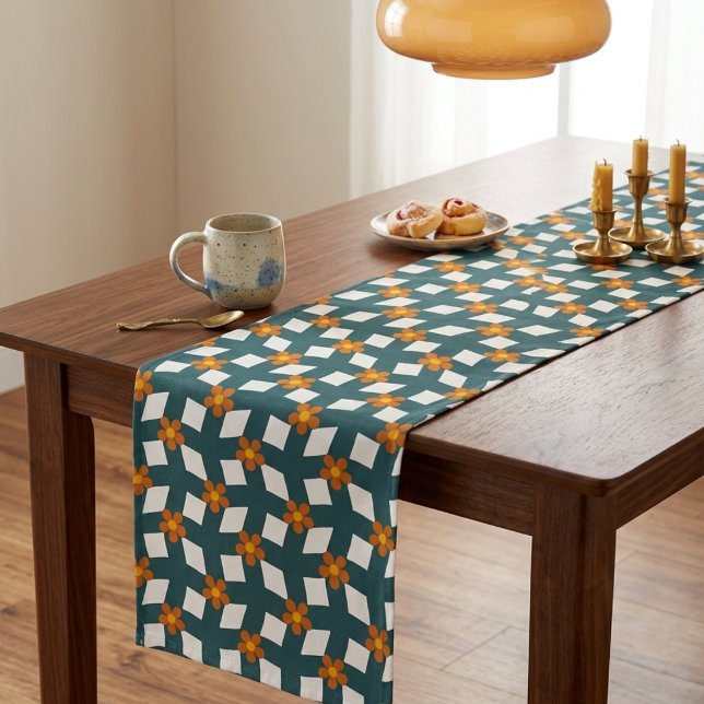 Court Chemin de table rétro sarcelle et orange à motif f (Créateur téléchargé)