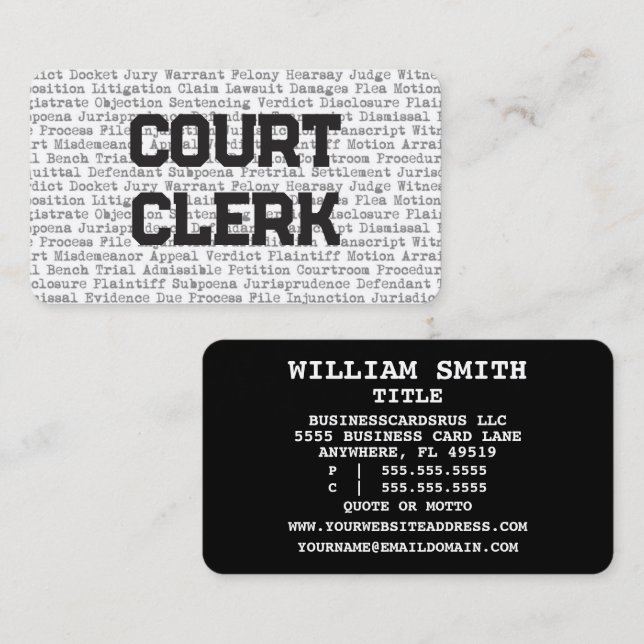 Court Clerk Legal Words Business Card (Front/Back)