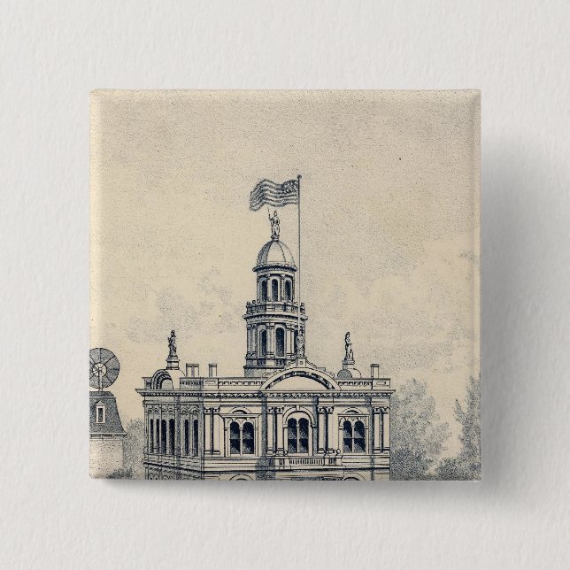 Court House, Fresno 2 Inch Square Button (Front)