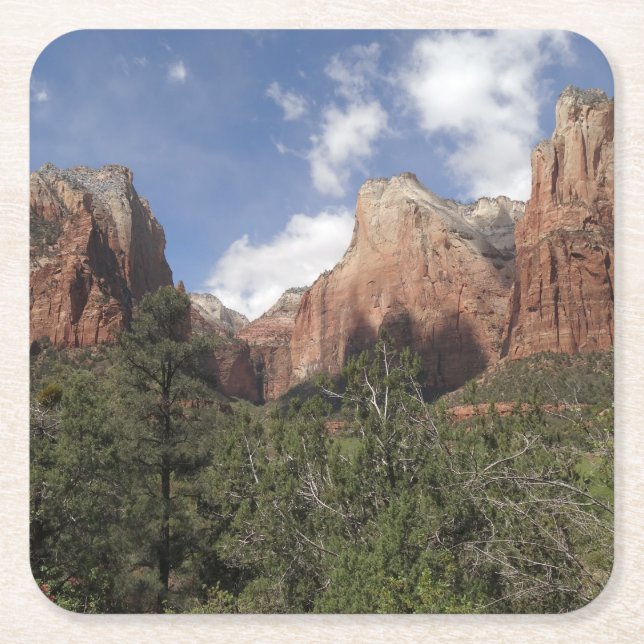 Court of the Patriarchs II at Zion National Park Square Paper Coaster (Front)