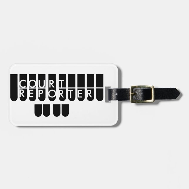 Court reporter keys black white luggage tag (Front Horizontal)