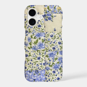 Courtepoint patchwork floral bleu