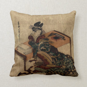 courtesan holding a poem card throw pillow