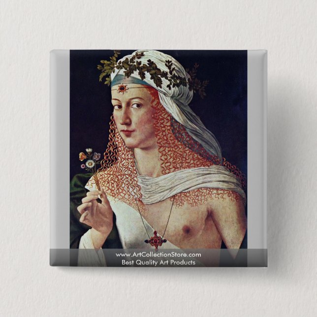 Courtesan (Portrait Of Lucrezia Borgia?) 2 Inch Square Button (Front)