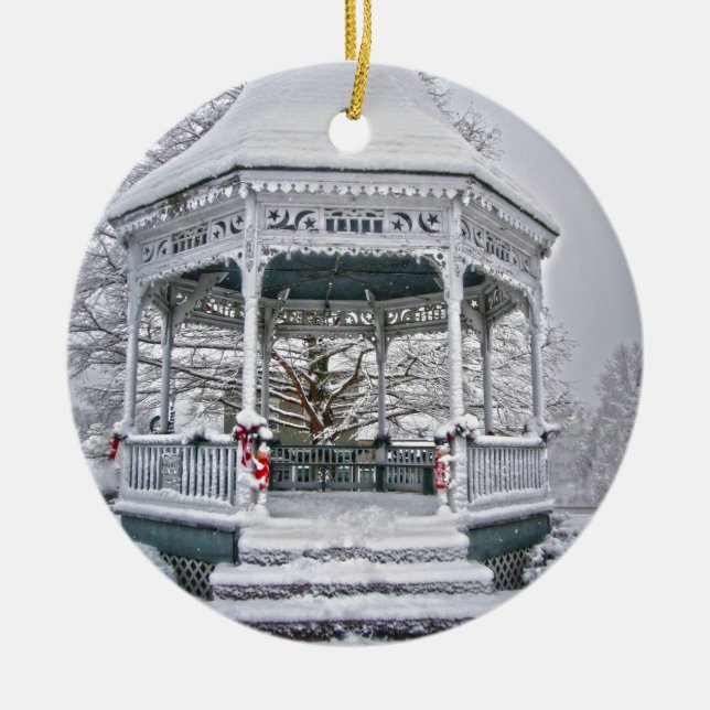 Courthouse Gazebo in the Snow Ceramic Ornament (Front)