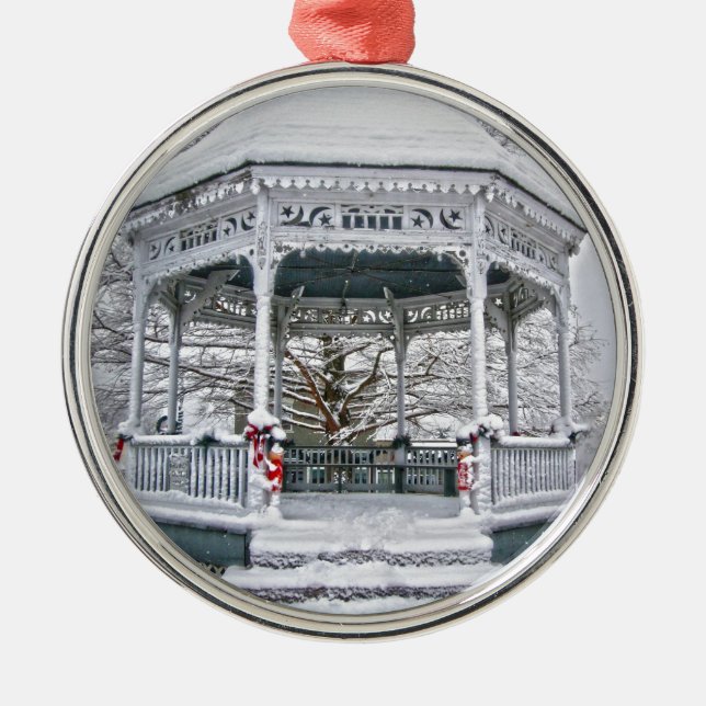 Courthouse Gazebo in the Snow Metal Ornament (Front)
