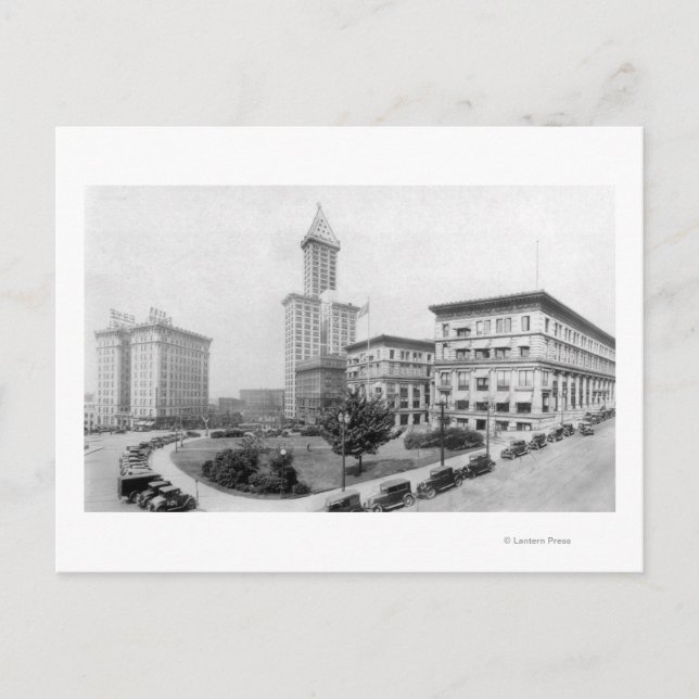 Courthouse Square and Smith Tower in Seattle Postcard (Front)