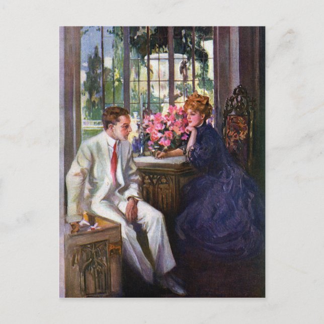 Courting Couple in Solarium Postcard (Front)