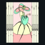 COURTNEY, ART DECO: Easter Morning Poster<br><div class="desc">Courtney is a beautifully detailed remake of an old greeting card. She has been lovingly redrawn with new details and improved lines. She wears a full-skirted, multi-coloured dress with puffy sleeves and a matching hat with wide brim. The hat features a stylized flower with a fabulous bit of Art Deco...</div>