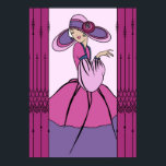 COURTNEY, ART DECO: Parisian Plum Poster<br><div class="desc">Courtney is a beautifully detailed remake of an old greeting card. She has been lovingly redrawn with new details and improved lines. She wears a full-skirted, multi-coloured dress with puffy sleeves and a matching hat with wide brim. The hat features a stylized flower with a fabulous bit of Art Deco...</div>